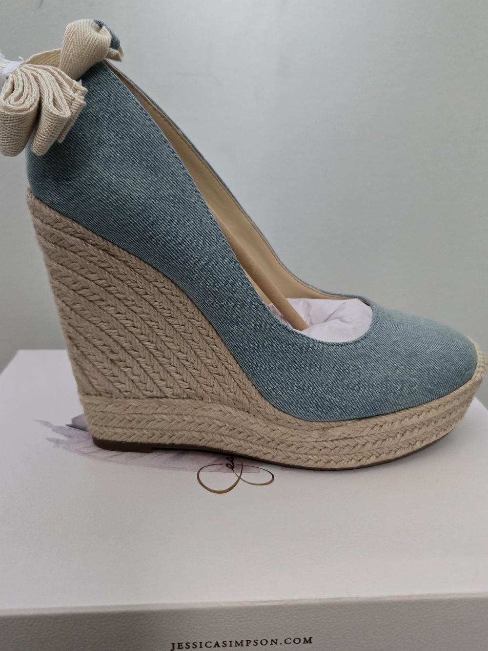 Jessica Simpson Light Blue Denim Zexie Espadrille Wedge Heels